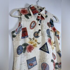 Vintage ‘90s Caribbean Joe Island Novelty Print Collared Sleeveless Mini Dress